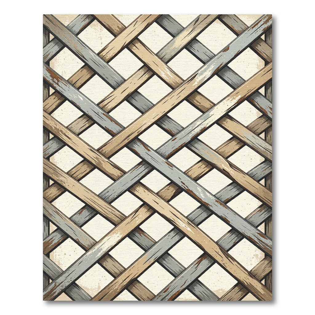 Rustic Wood Lattice Diagonal Pattern Rug