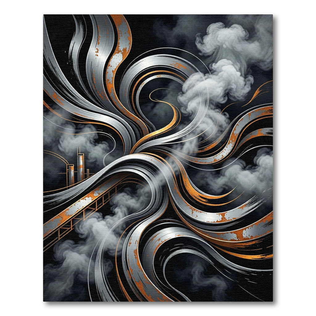 Industrial Metallic Swirl Abstract Flow Rug
