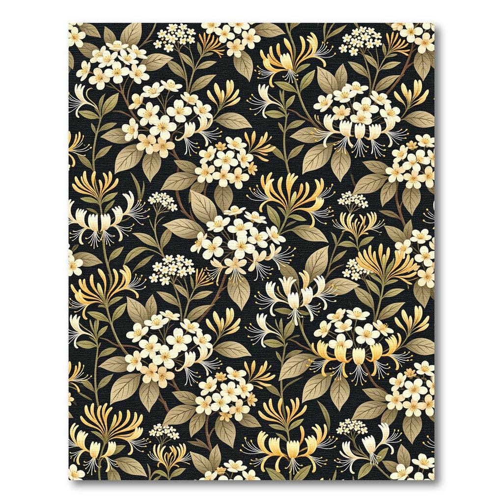 Elegance Cream Honeysuckle White Floral Black Rug