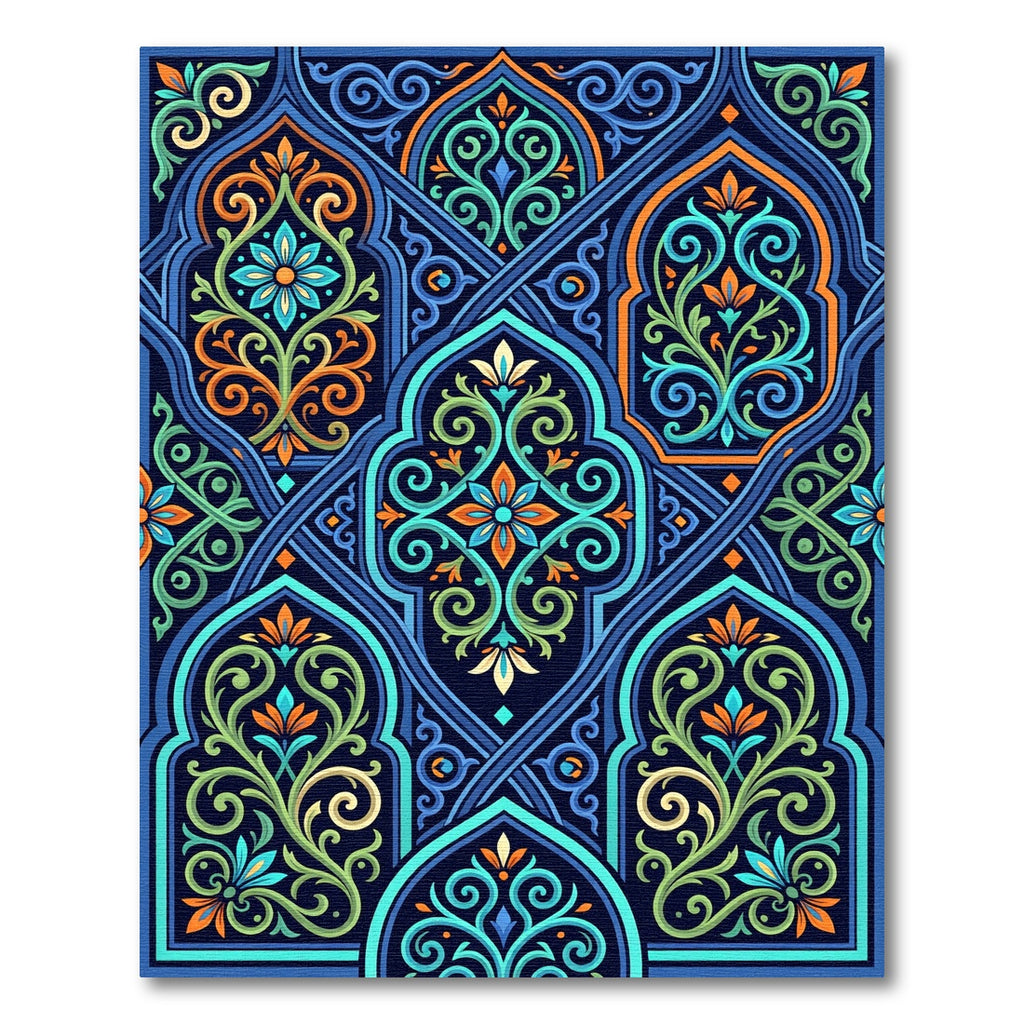 Ornate Azure Teal Scroll Floral Medallion Rug