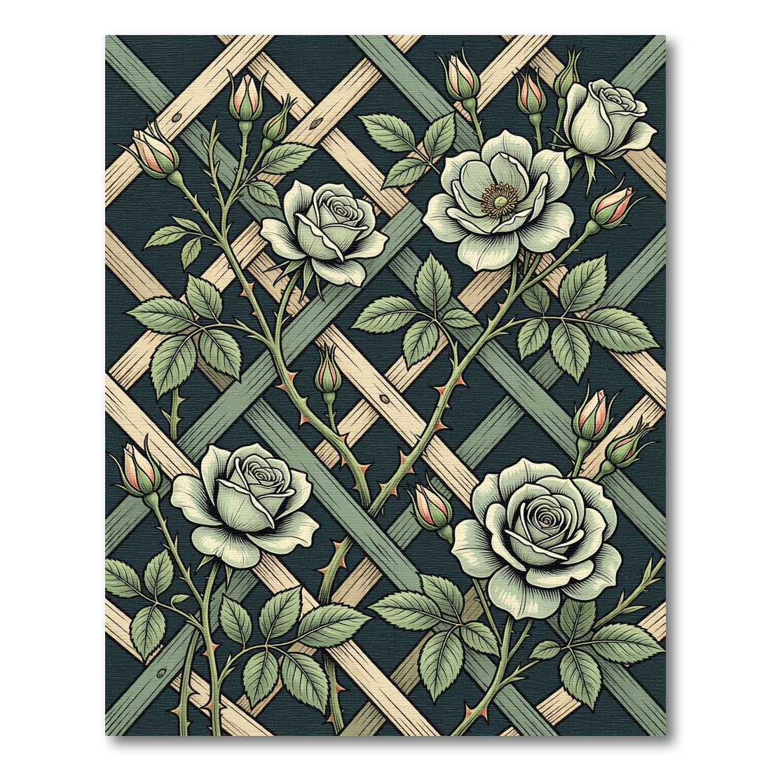 Pale Green Rose Trellis Pattern Rug