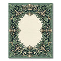 Green Accented Floral Scrollwork Frame Rug