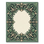 Green Accented Floral Scrollwork Frame Rug