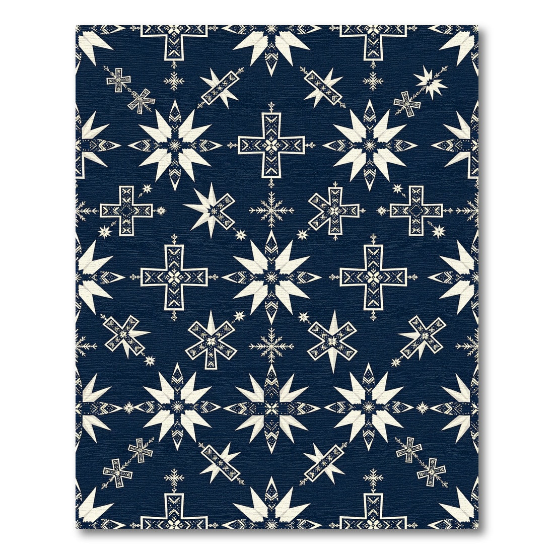 Midnight Blue Starry Folk Crosses Rug
