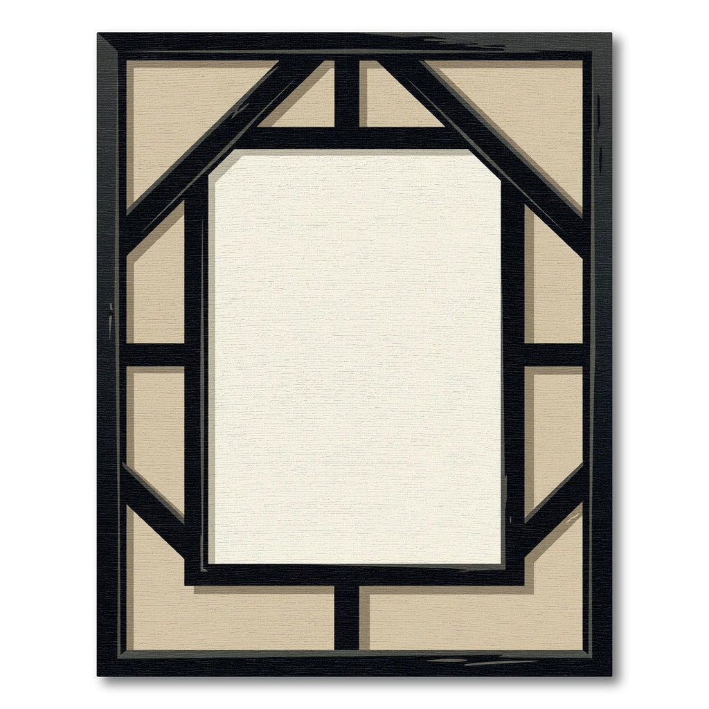 Geometric Black Frame Beige Rug