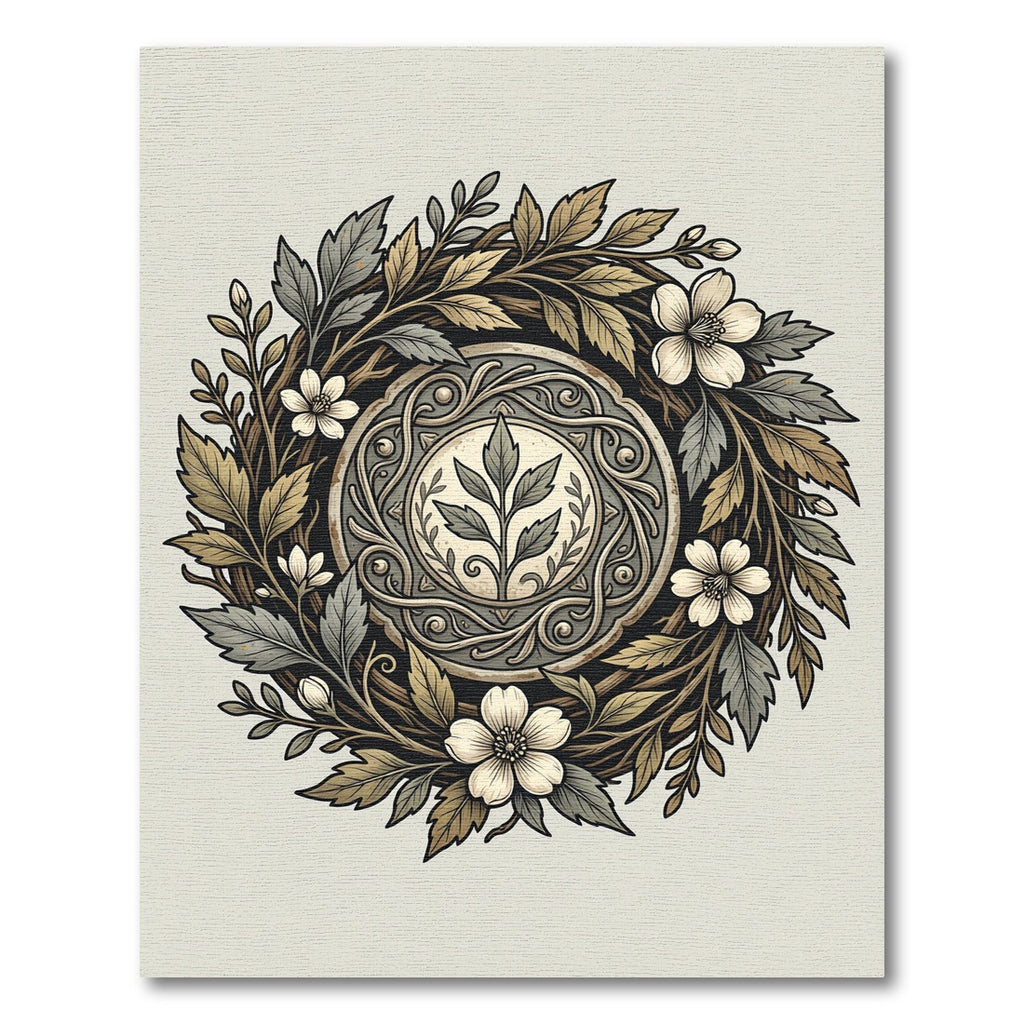 Earthy Botanical Wreath Circular Medallion Rug