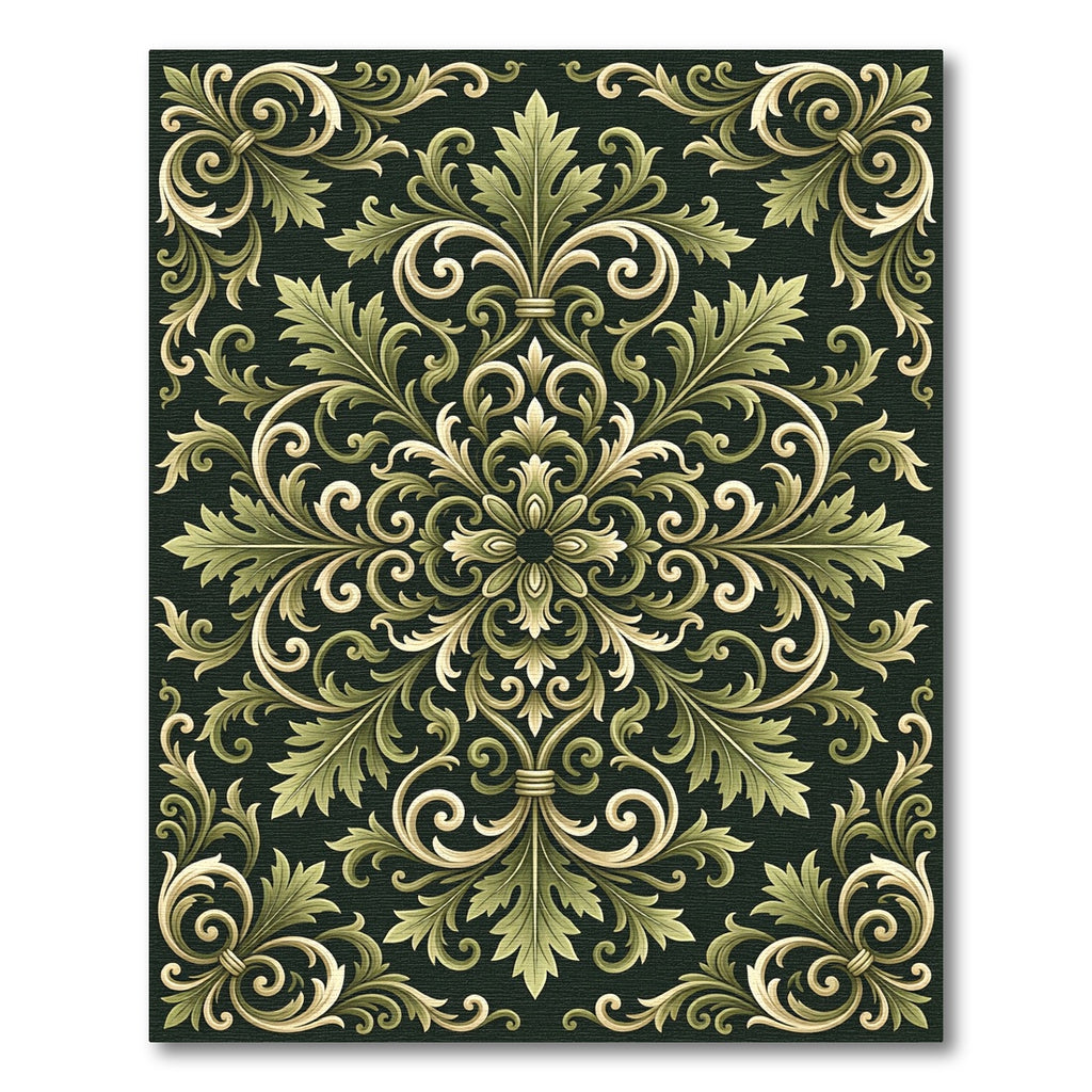 Sophisticated Olive Sage Acanthus Scroll Rug