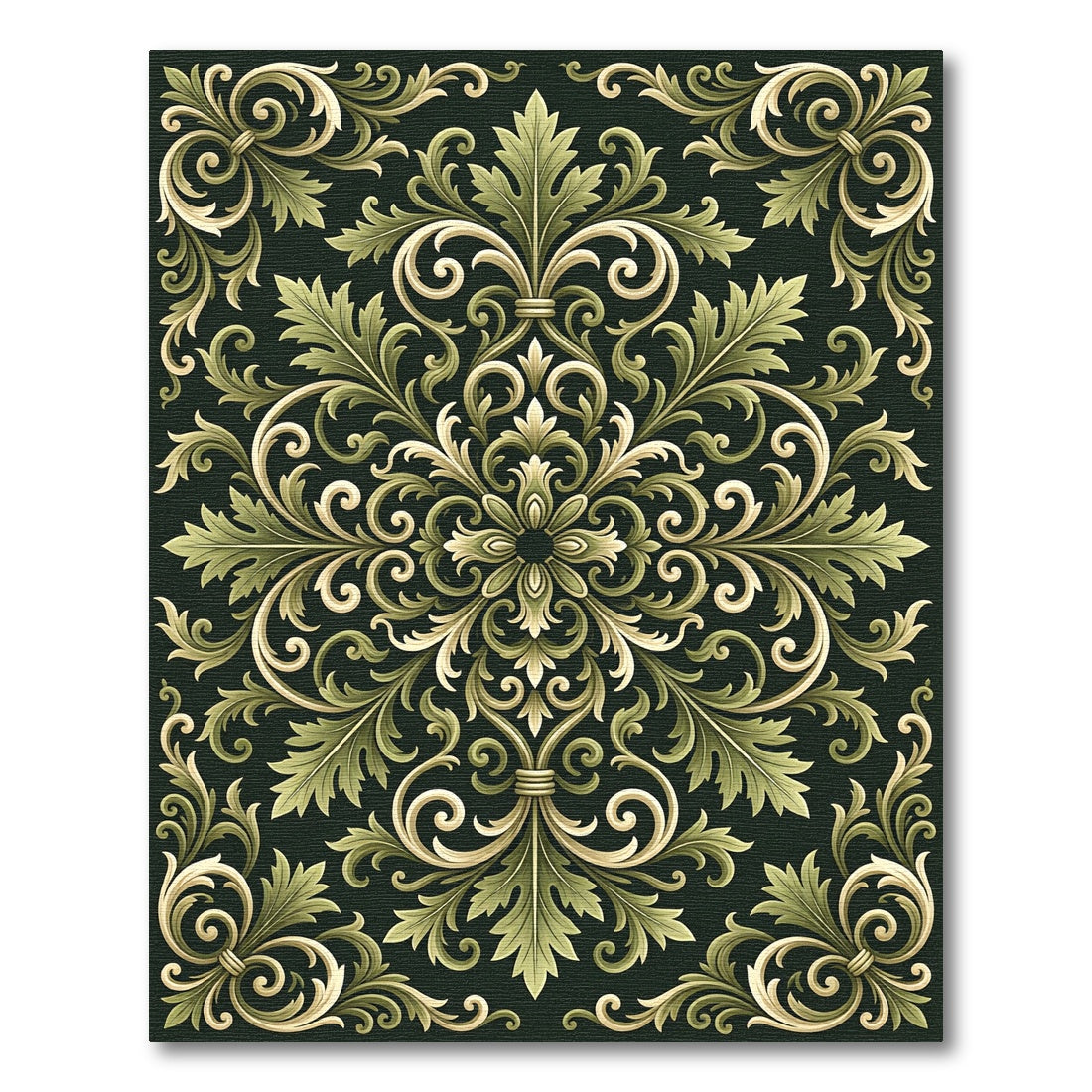 Sophisticated Olive Sage Acanthus Scroll Rug