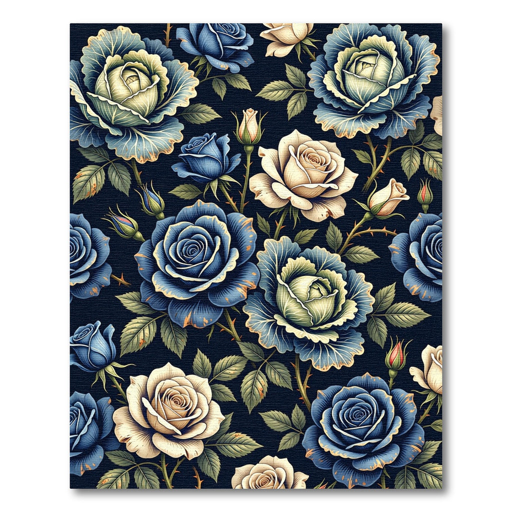 Elegant Navy and Cream Rose Garden Rug