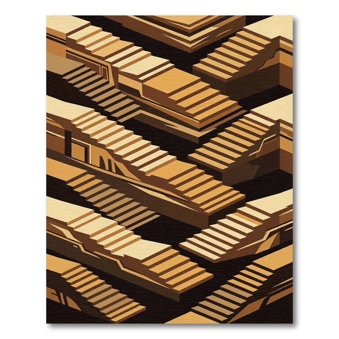 Golden Abstract Ascending Geometric Steps Rug