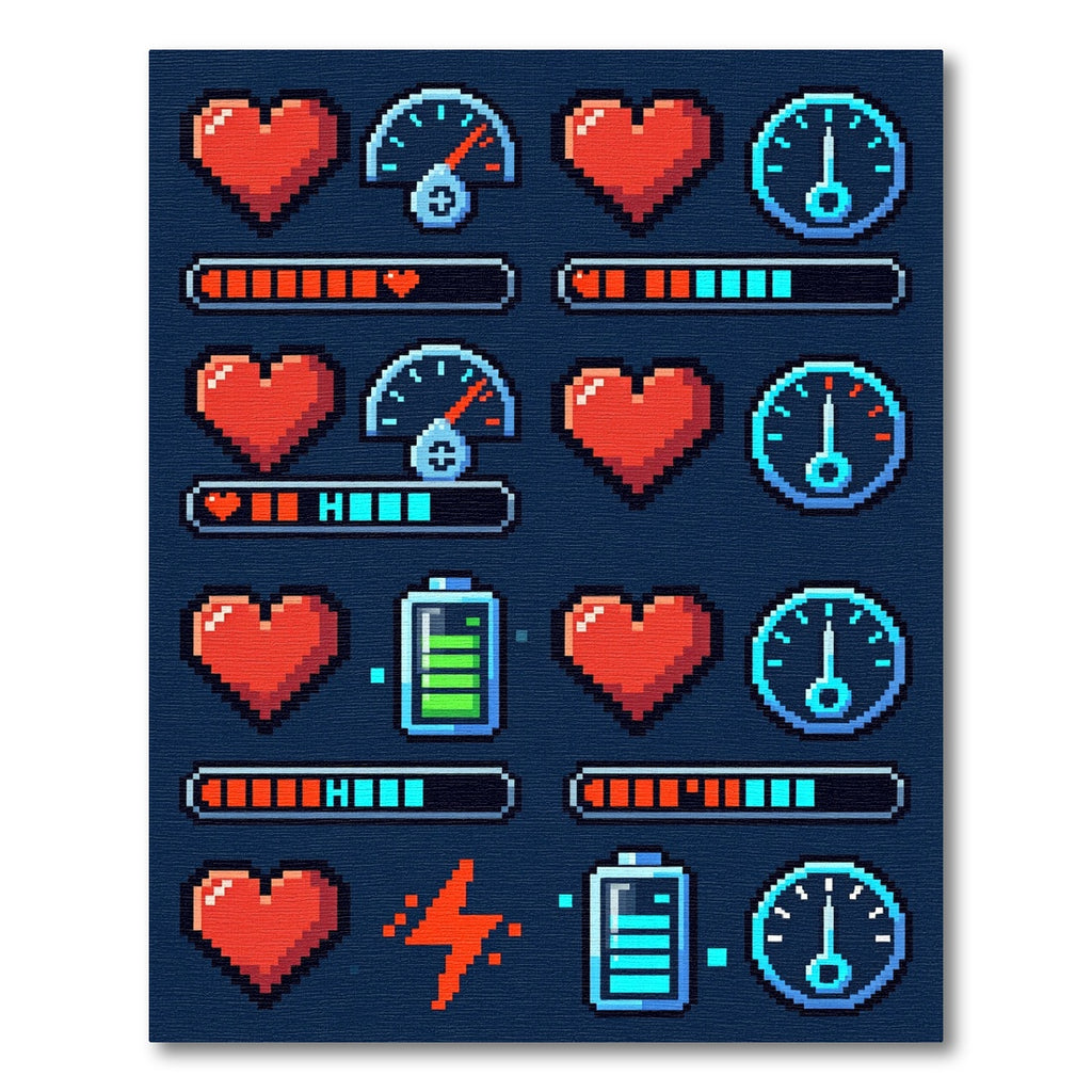 Pixel Retro Gaming Heart Status Icons Rug