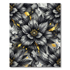 Elegant Black Floral Gold Ink Flow Rug