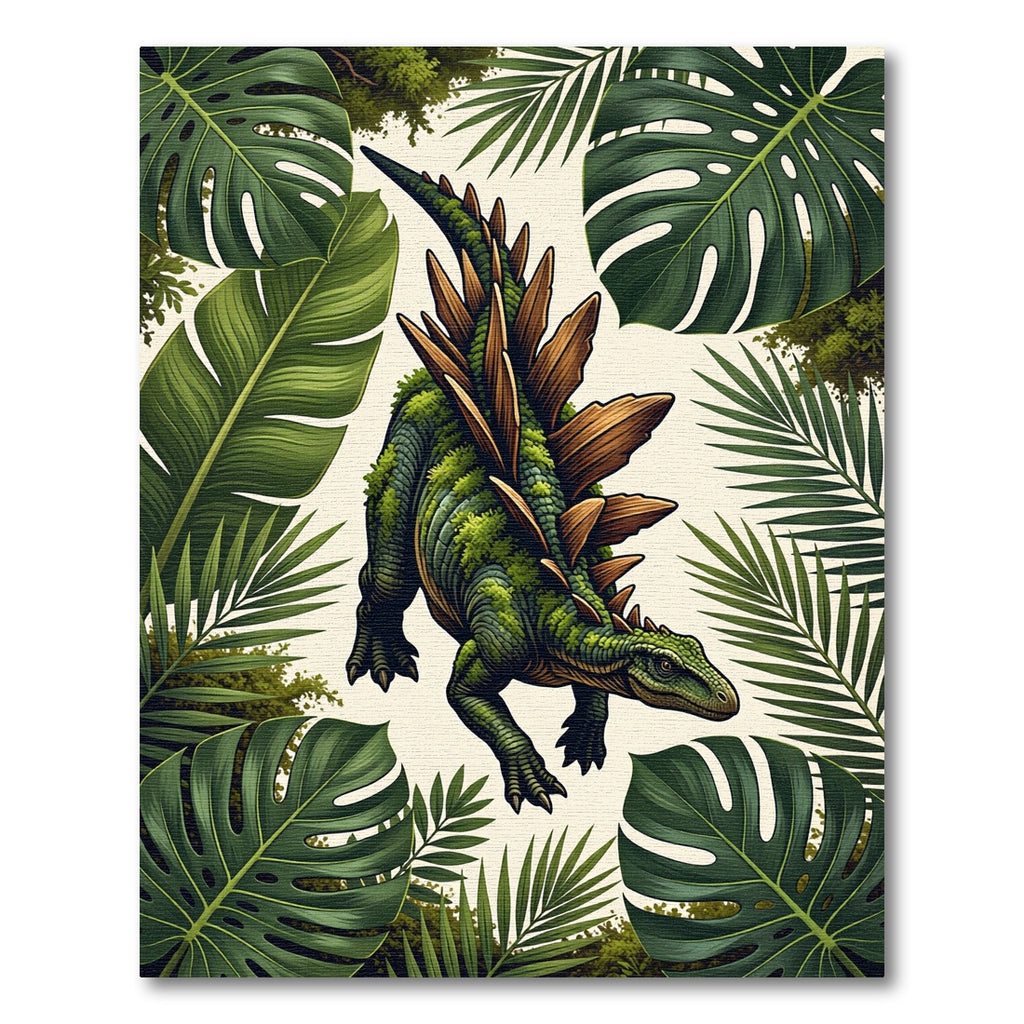 Lush Green Dinosaur Tropical Foliage Rug