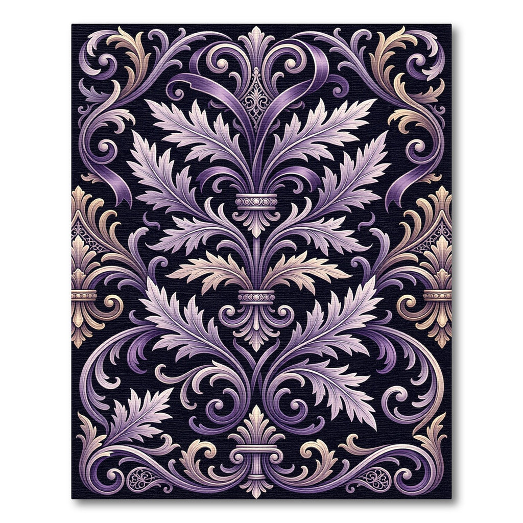 Ornate Purple and Gold Acanthus Scroll Rug
