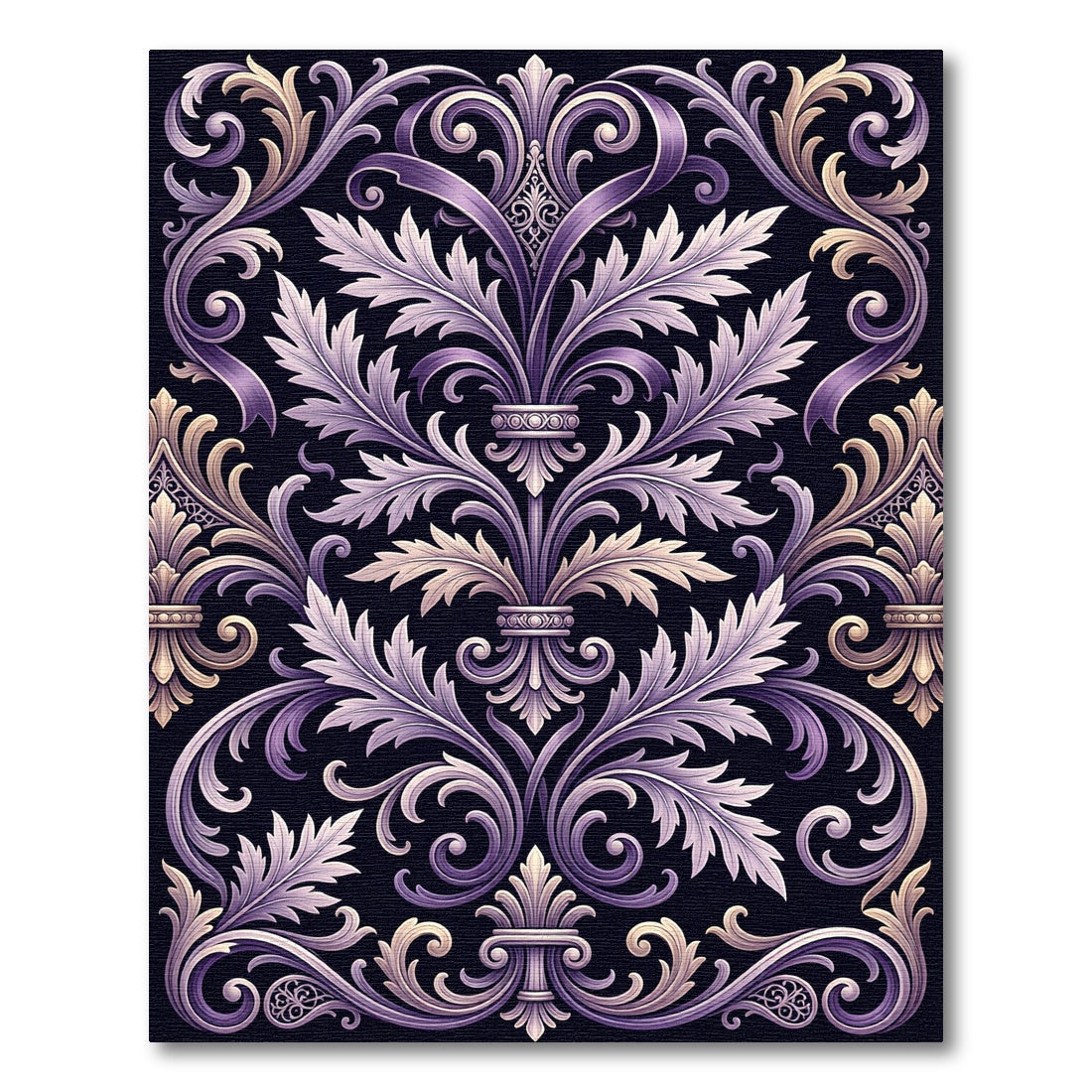 Ornate Purple and Gold Acanthus Scroll Rug