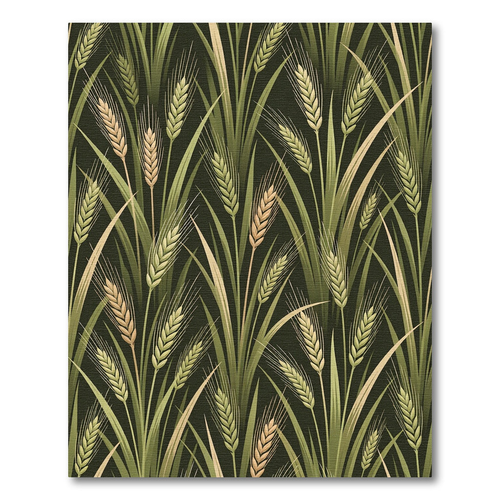 Botanical Golden Wheat Stalk Forest Dark Background Rug