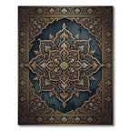Ornate Gold Floral Medallion Charcoal Backdrop Rug