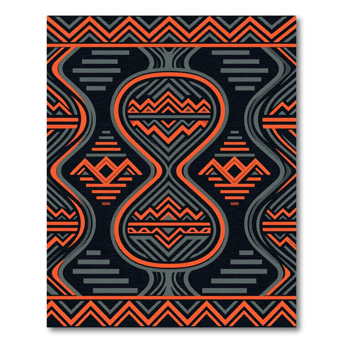 Bold Orange Charcoal Symmetric Tribal Geometric Rug