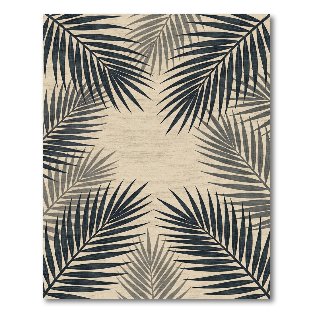 Minimalist Dark Tropical Palm Leaf Area Rug