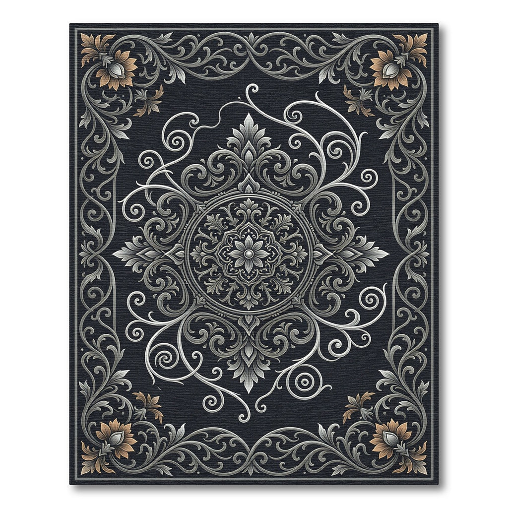 Intricate Silver Floral Vines Rug
