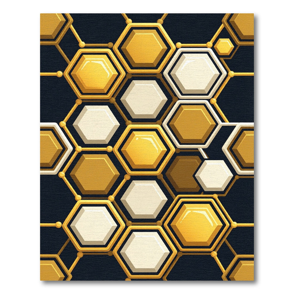 Golden Hexagonal Honeycomb Geometric Grid Rug