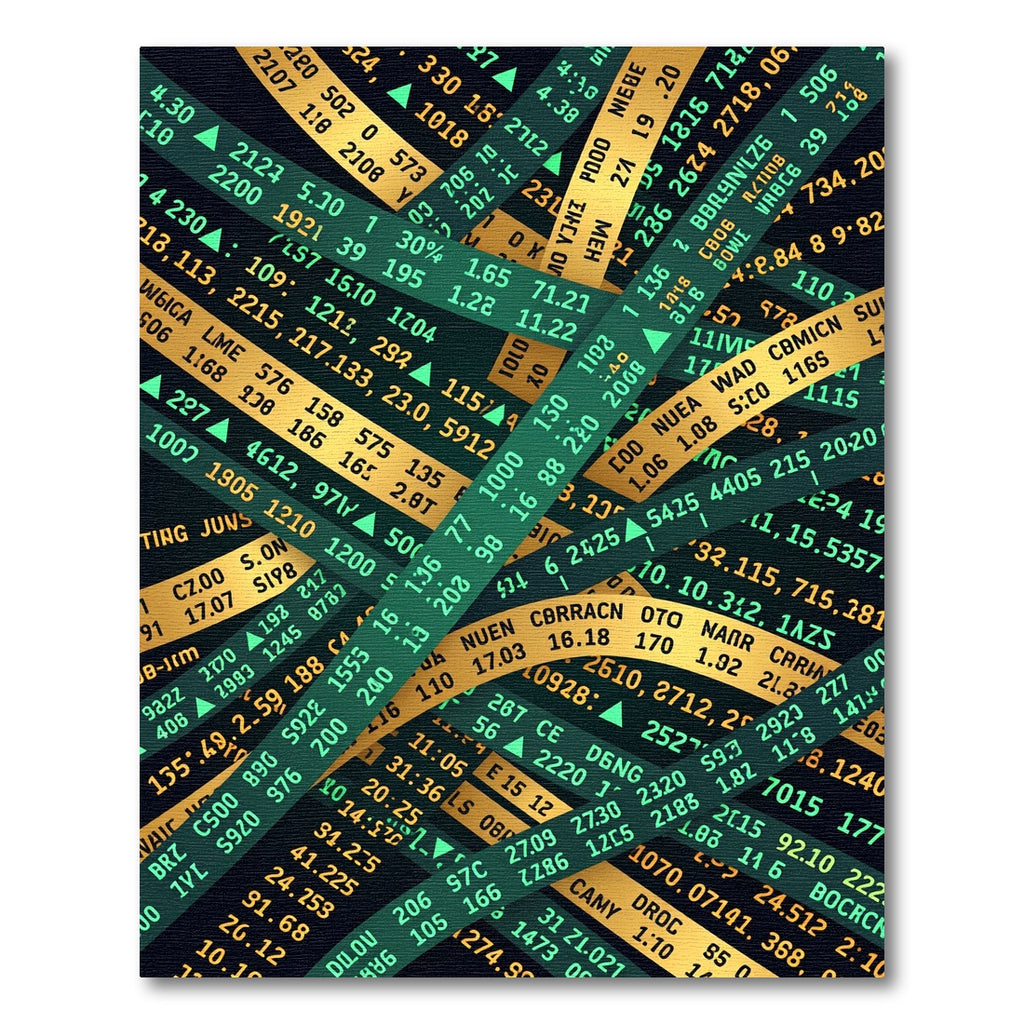 Modern Green and Gold Financial Ticker Rug