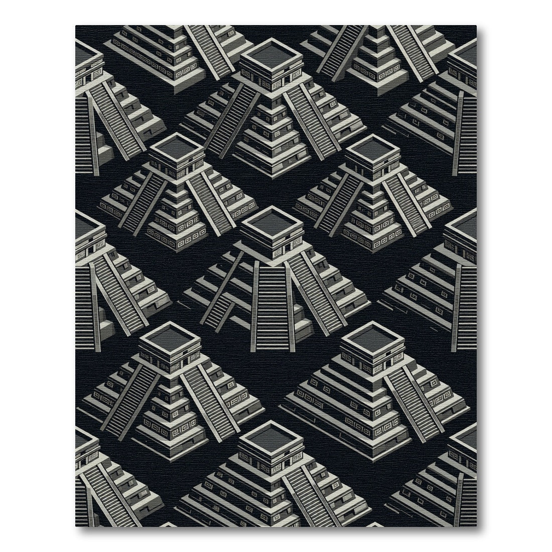 Monochrome Isometric Ancient Pyramid Geometric Rug