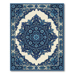Deep Blue Floral Scroll Medallion Rug
