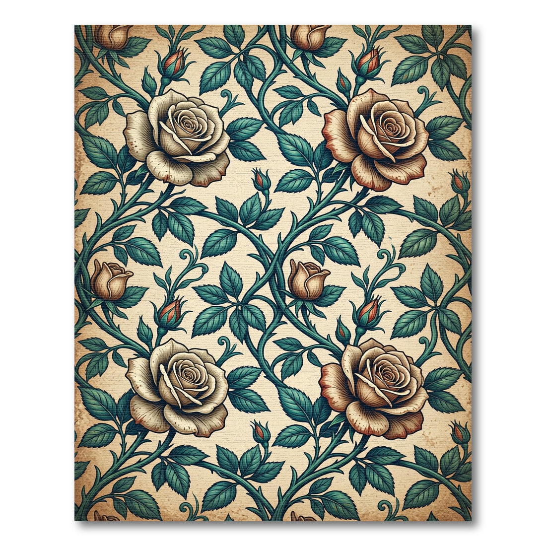 Cream Rose Vine Foliage Rug