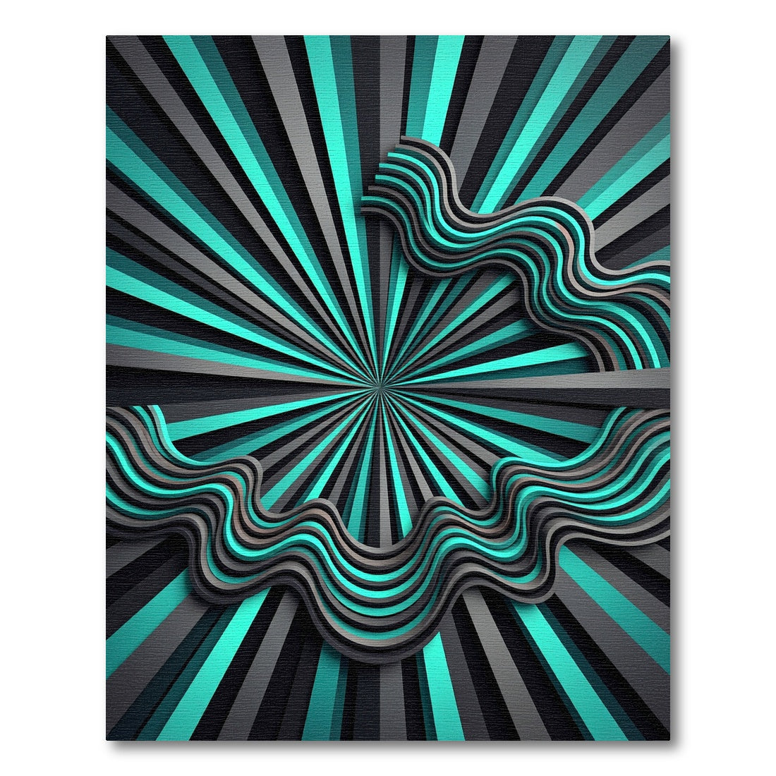 Cyan and Charcoal Abstract Wave Radiance Rug