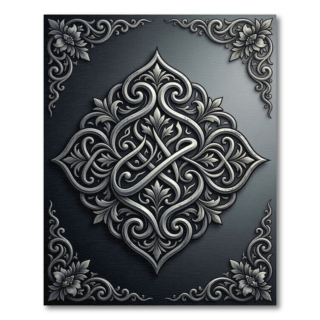 Ornate Silver Floral Arabesque Rug