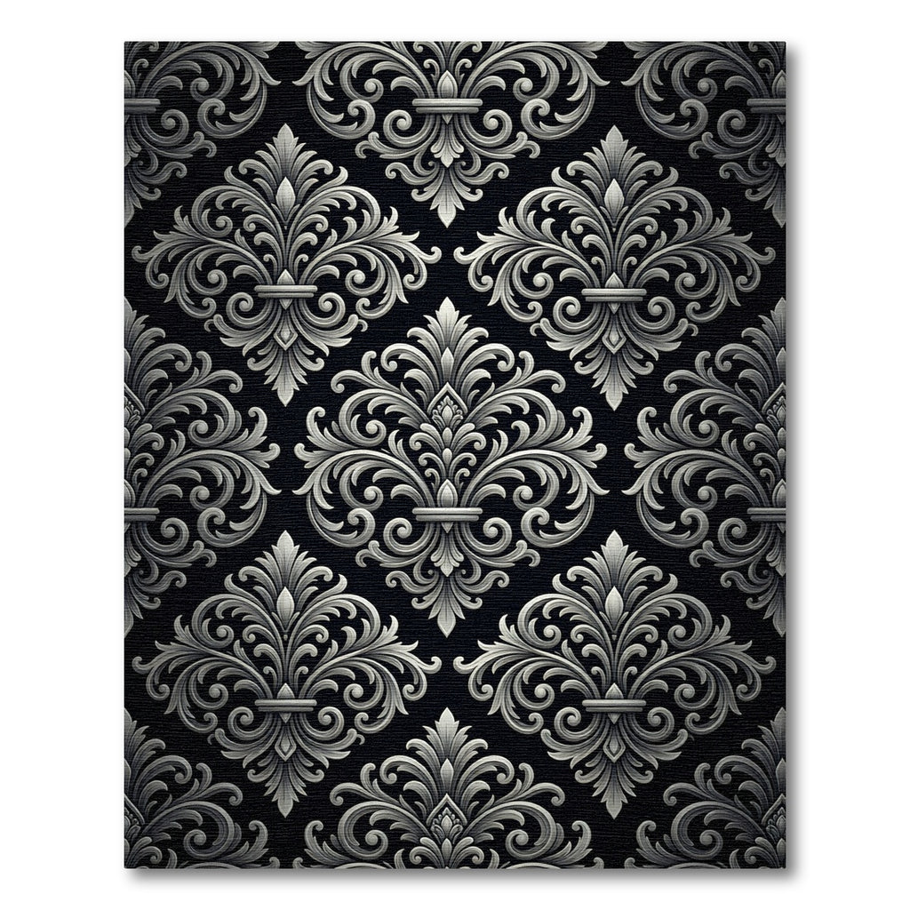 Elegant Black Scrollwork Fleur-de-lis Rug