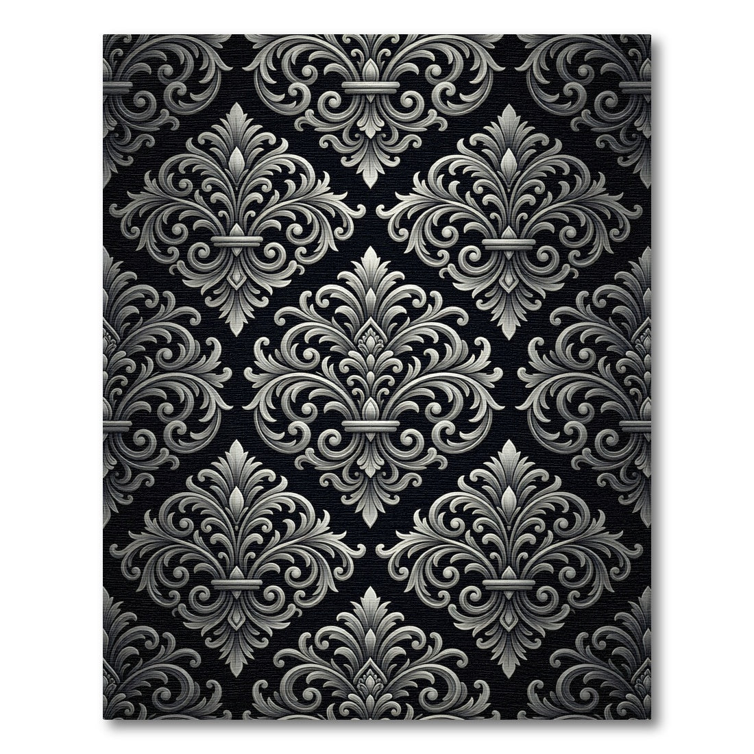 Elegant Black Scrollwork Fleur-de-lis Rug