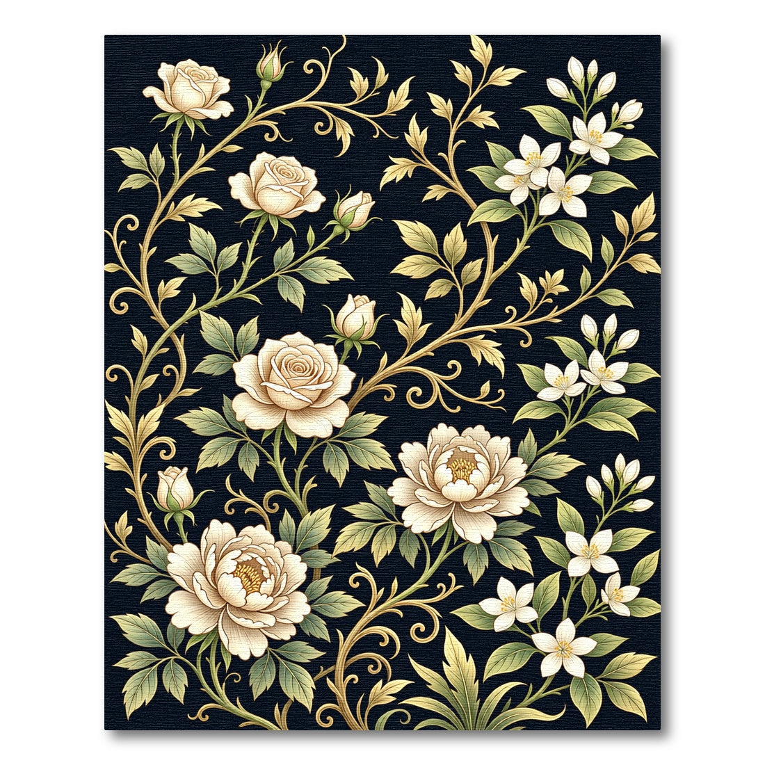 Cream Floral Vine Garden Rug