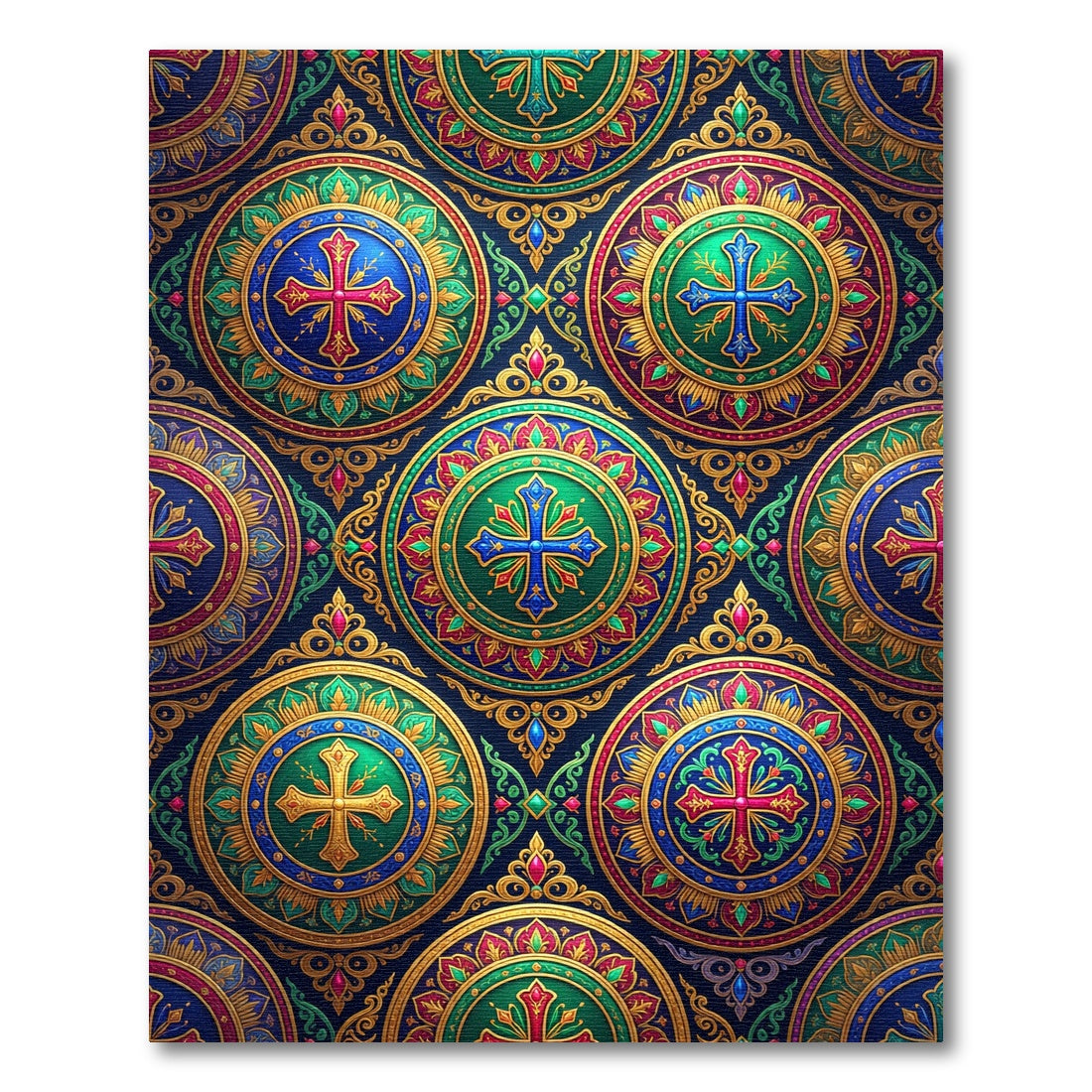 Ornate Jewel Tone Mandala Cross Tapestry Rug
