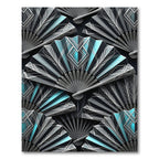 Art Deco Teal Geometric Fan Arrangement Rug