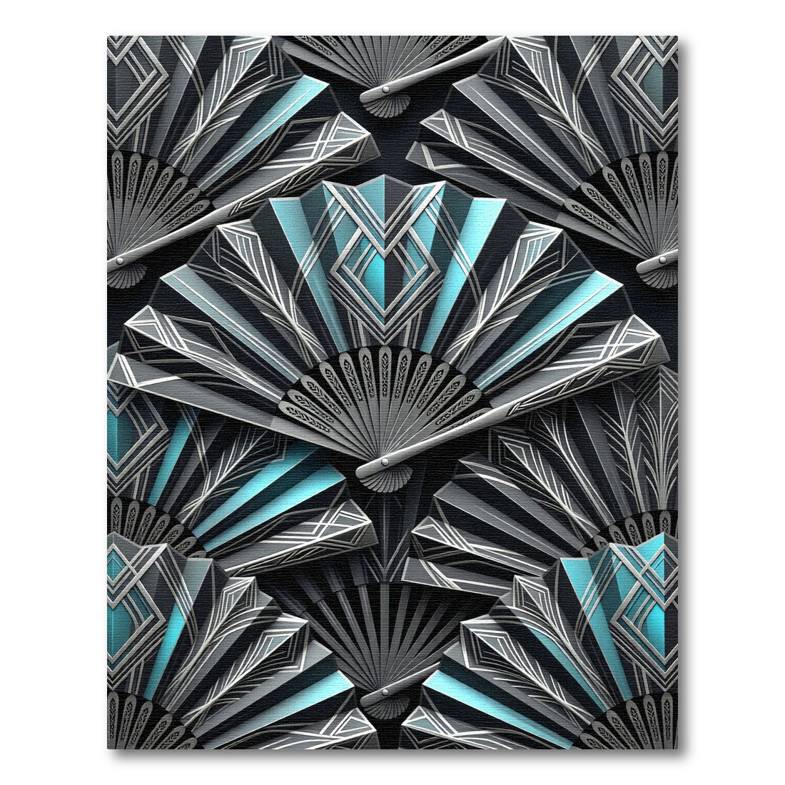 Art Deco Teal Geometric Fan Arrangement Rug
