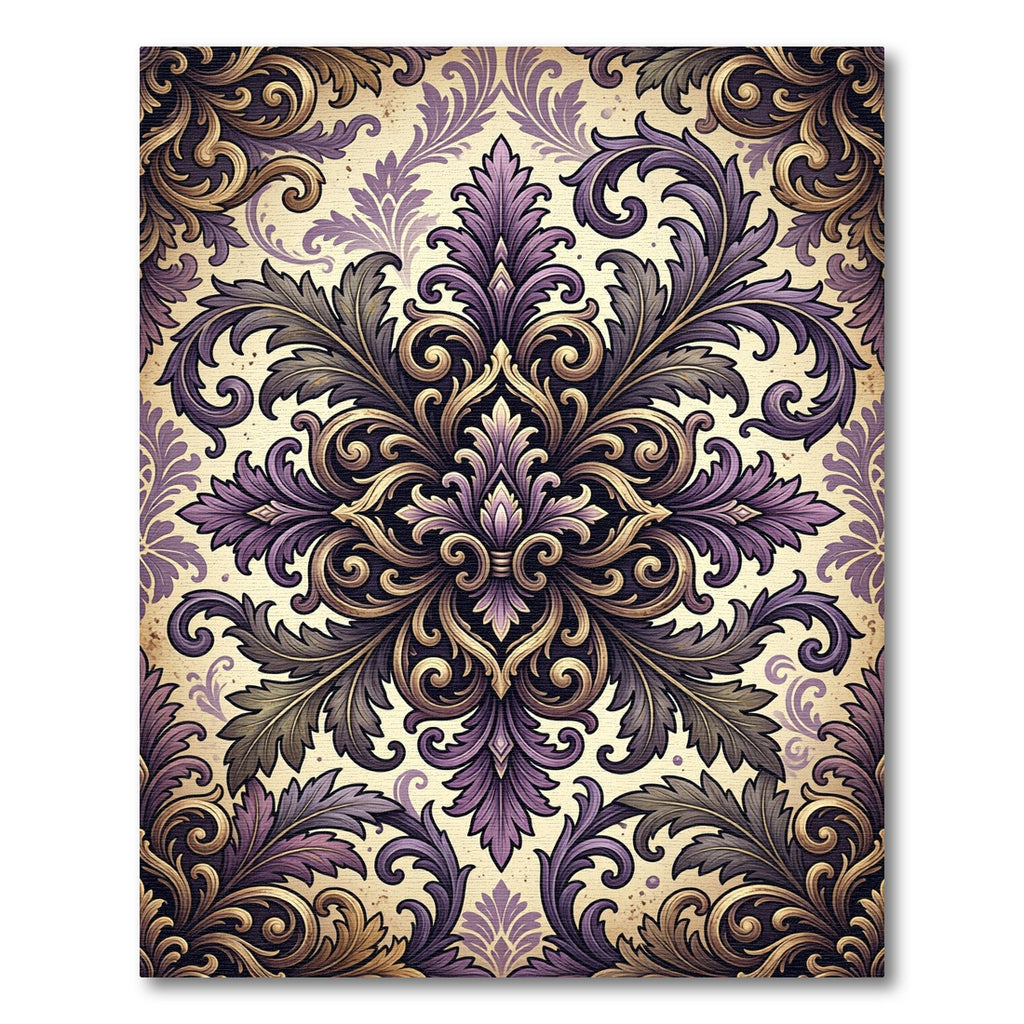 Ornate Royal Purple Gold Damask Rug