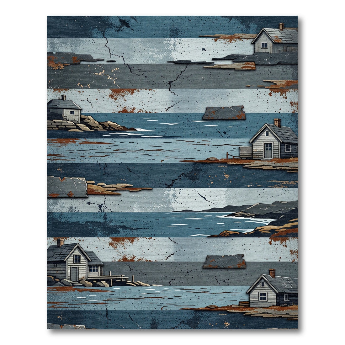 Rustic Coastal Cabin Striped Landscape Rug