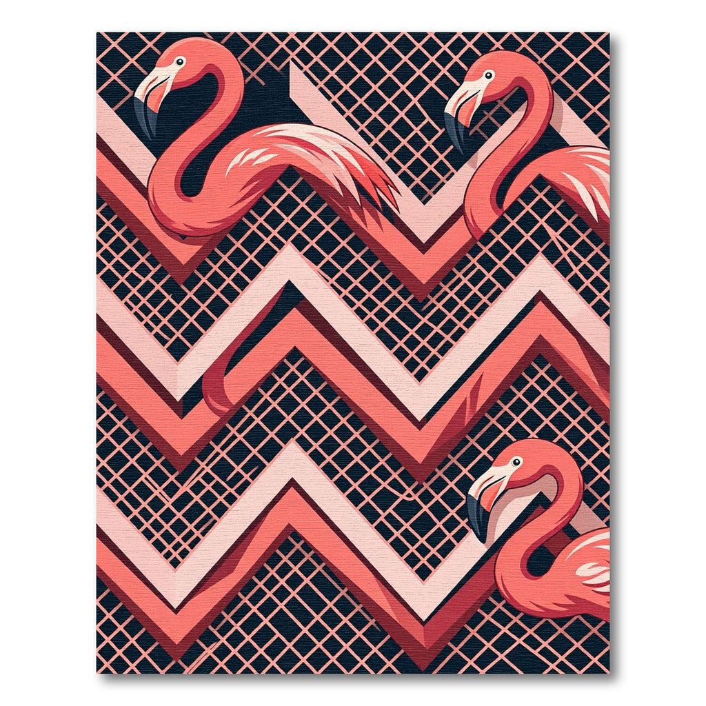 Vibrant Flamingo Geometric Zigzag Art Rug