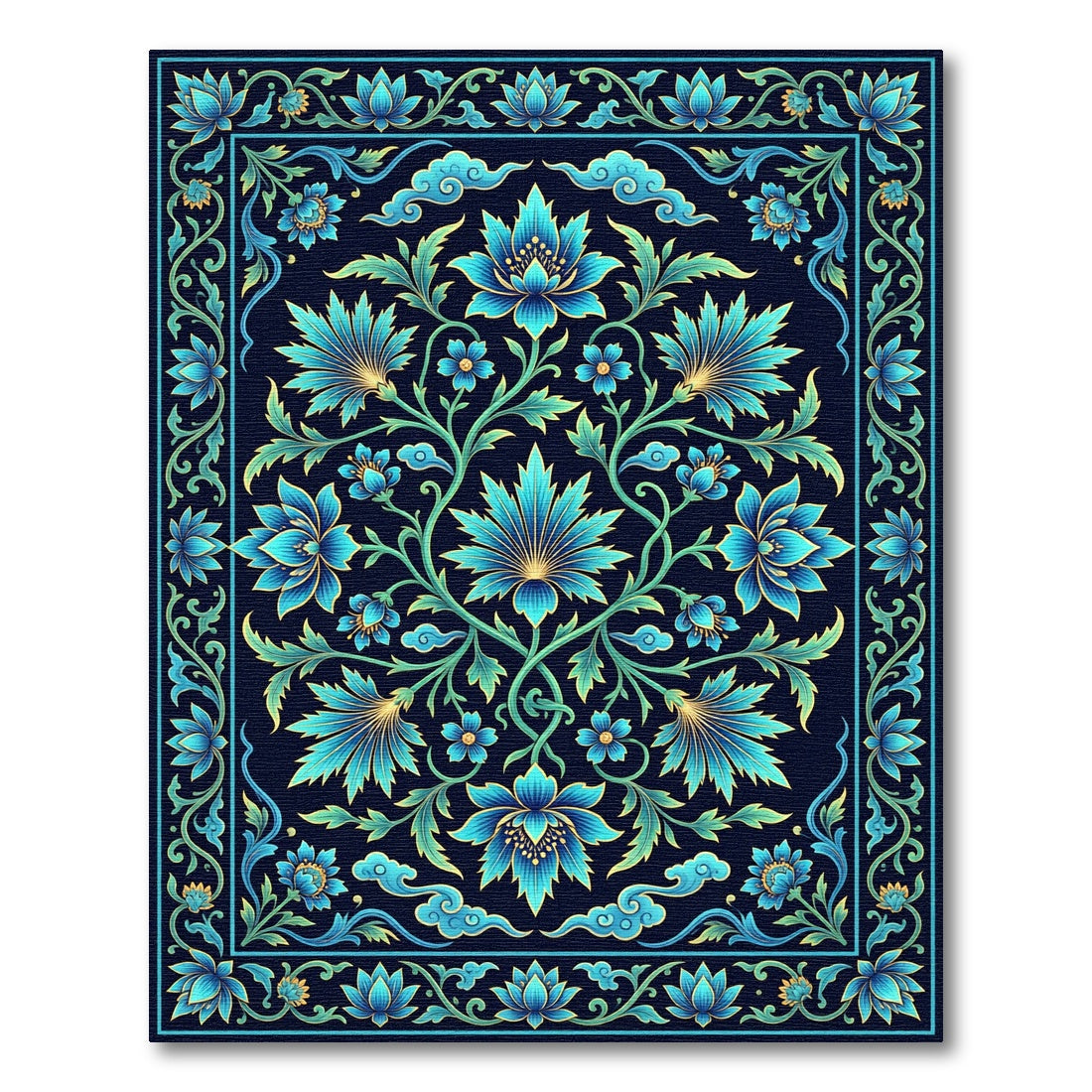 Cerulean Floral Symmetry Deep Azure Rug