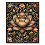 Ornate Golden Lotus Botanical Art Rug
