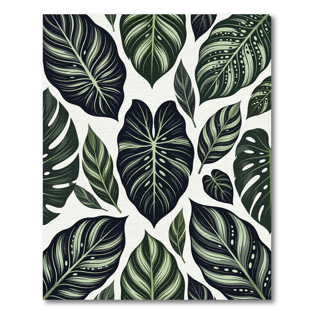 Dark Green Tropical Leaf Scatter Rug