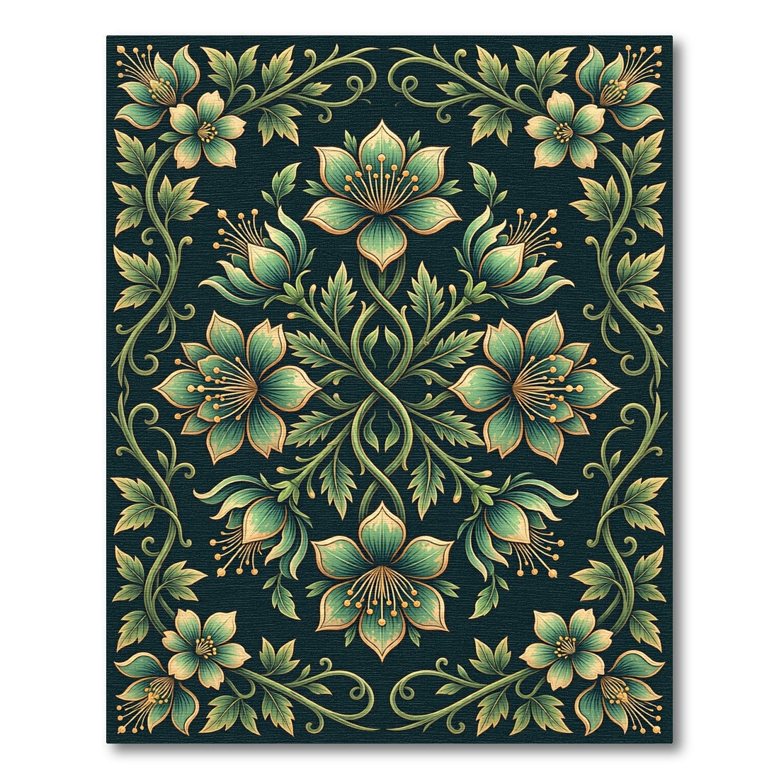 Emerald Botanical Floral Symmetry Art Rug