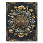 Ornate Golden Cactus Succulent Mandala Rug