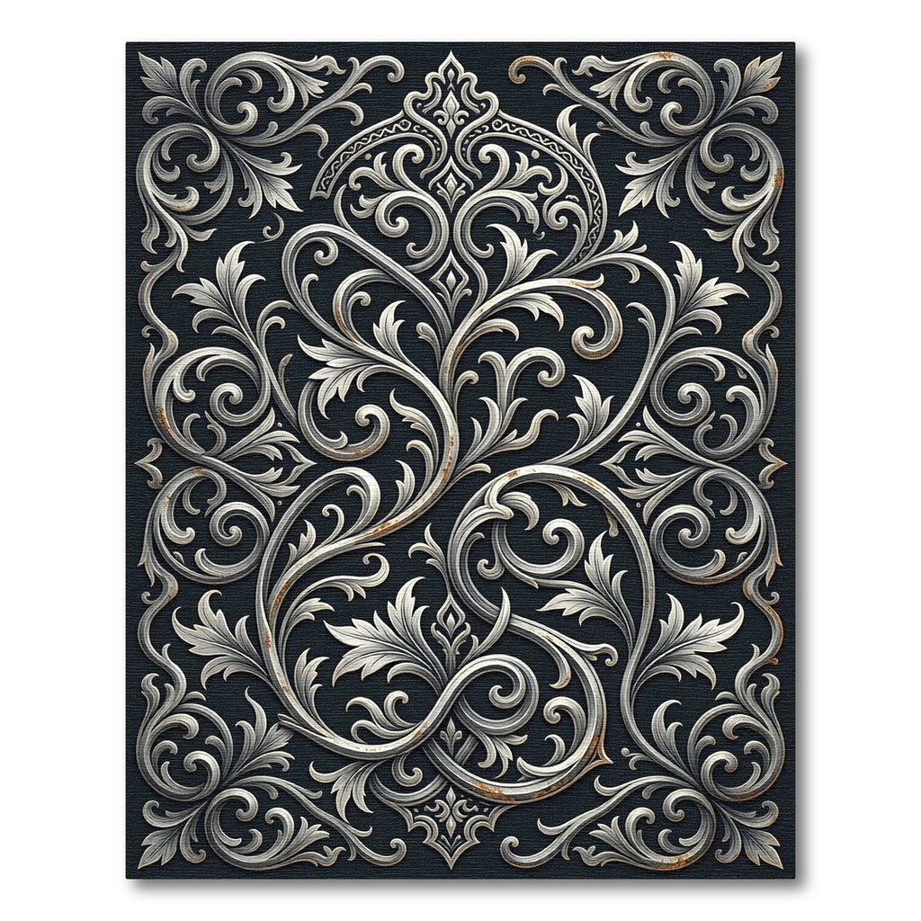 Elegant Silver Filigree Scroll Tapestry Rug