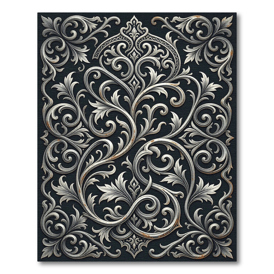 Elegant Silver Filigree Scroll Tapestry Rug
