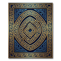 Gold and Navy Greek Key Medallion Rug