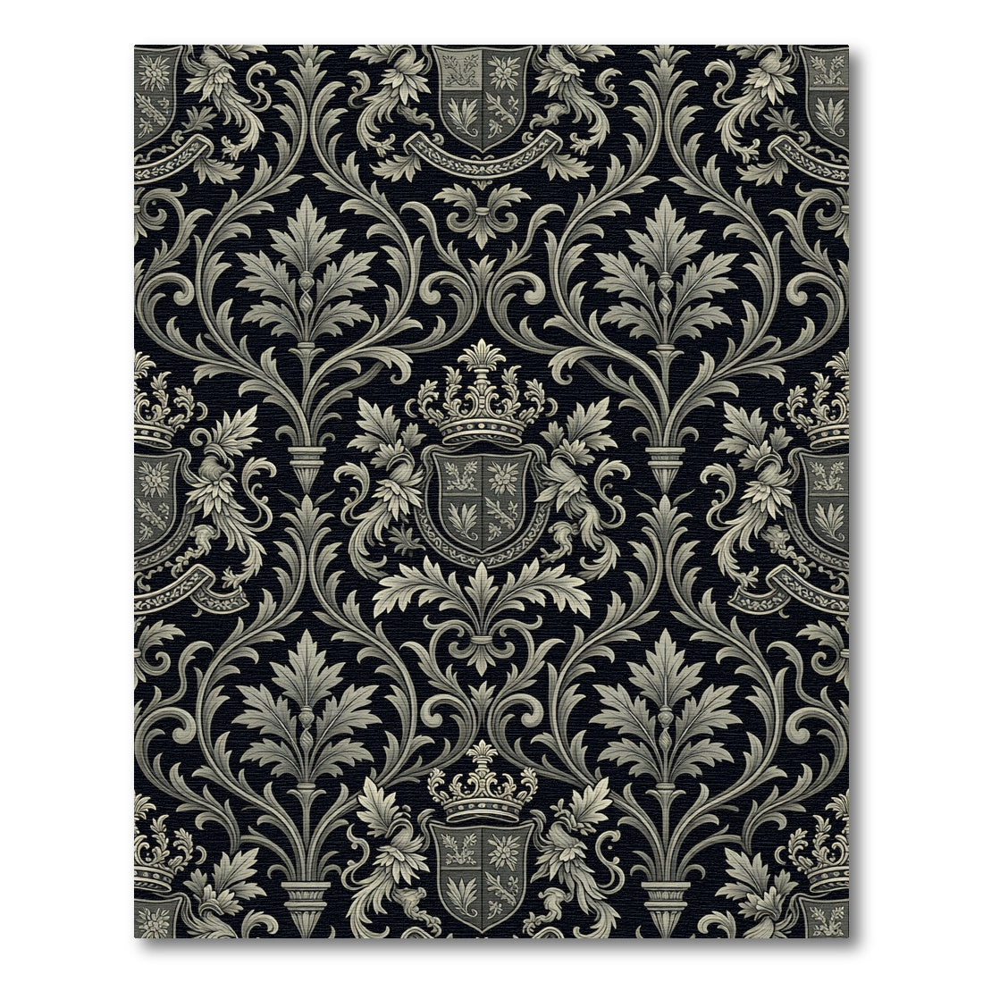 Classic Charcoal Crest Damask Scroll Rug