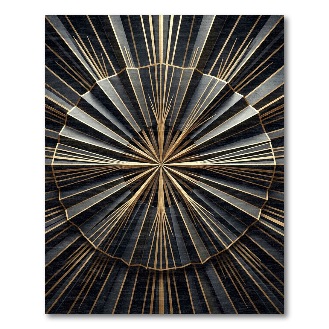 Dramatic Black Gold Art Deco Sunburst Rug